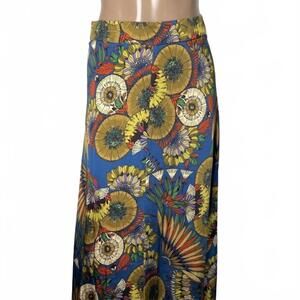 NEW MALEJ women's floral satin maxi skirt in navy multi